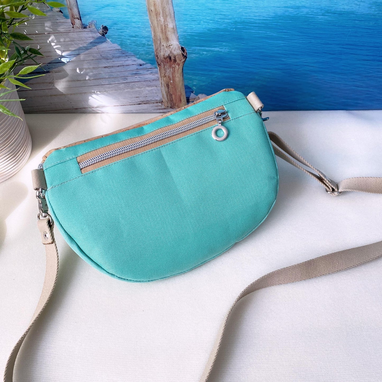 Bauchtasche *Anker* Weiß/Mint/Kork Hellbraun