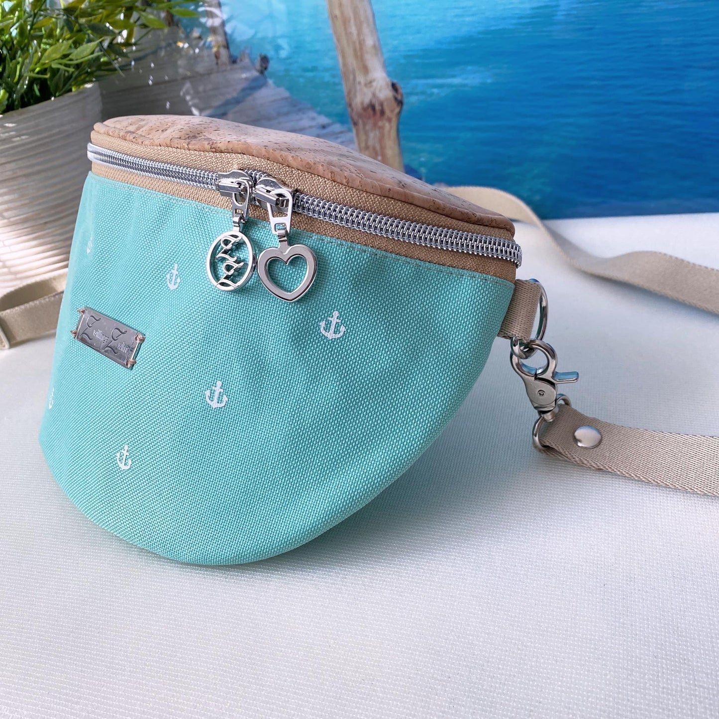 Bauchtasche *Anker* Weiß/Mint/Kork Hellbraun