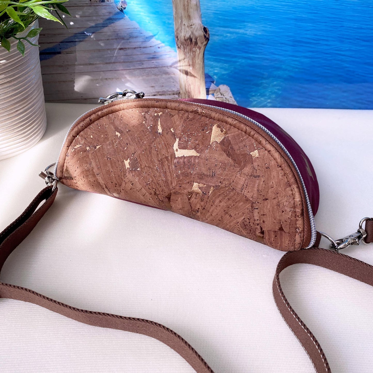 Bauchtasche *Vögel* Kupfer/Bordeaux/Kork Braun Bronze