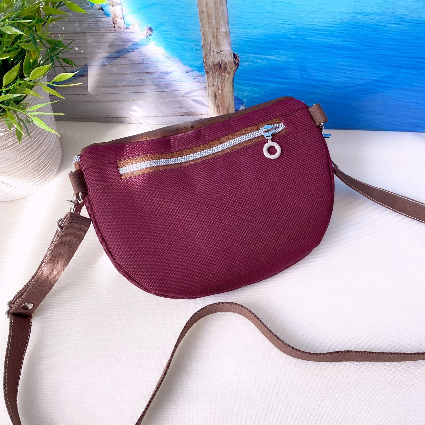 Bauchtasche *Vögel* Kupfer/Bordeaux/Kork Braun Bronze