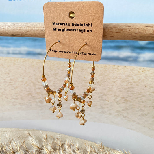 Ohrhänger Edelstahl -Glassbead Braun Creolen-