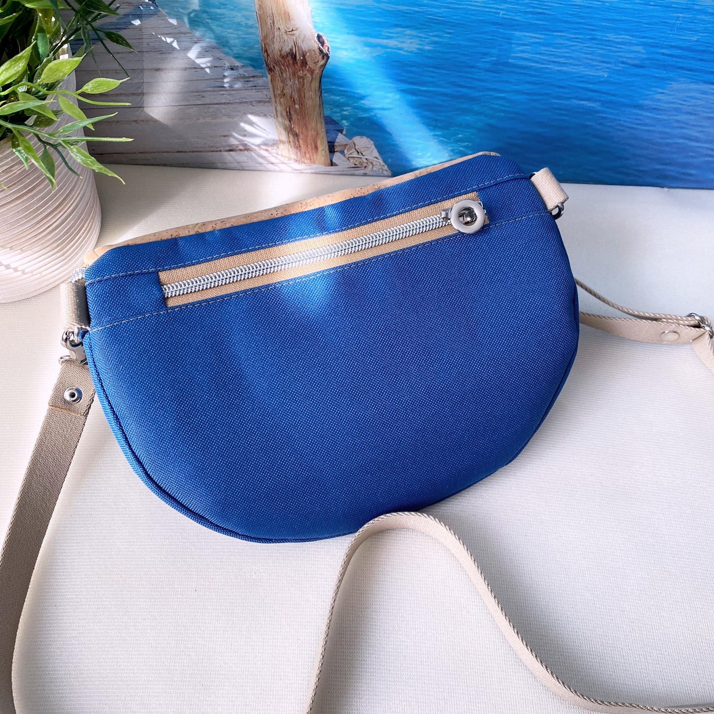 Bauchtasche *Anker* Weiß/Meeresblau/Kork Hellbraun