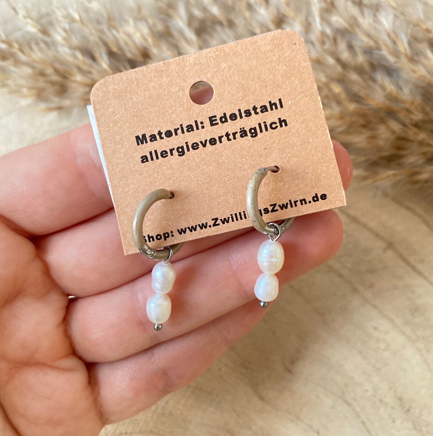 Ohrhänger Edelstahl -Perlen Perlmutt Beige/Silber-
