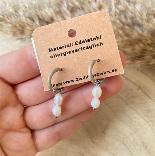 Ohrhänger Edelstahl -Perlen Perlmutt Beige/Silber-