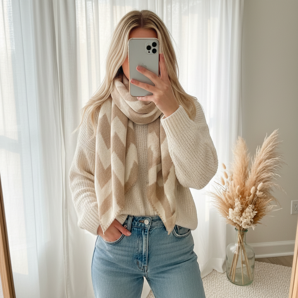 Schal ZikZak -Beige-