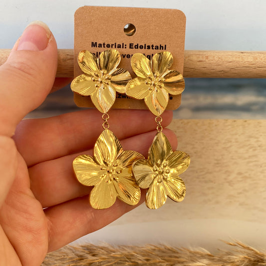Ohrhänger Edelstahl -2er Blüten Gold-