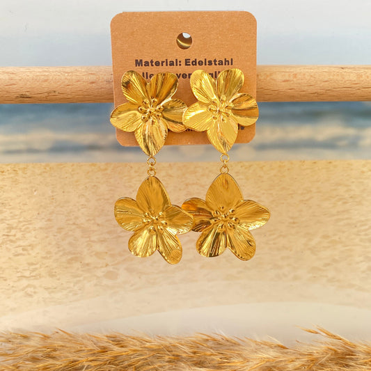 Ohrhänger Edelstahl -2er Blüten Gold-