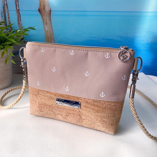 Kleine Umhängetasche *Anker* Weiß/Beige/Kork Hellbraun