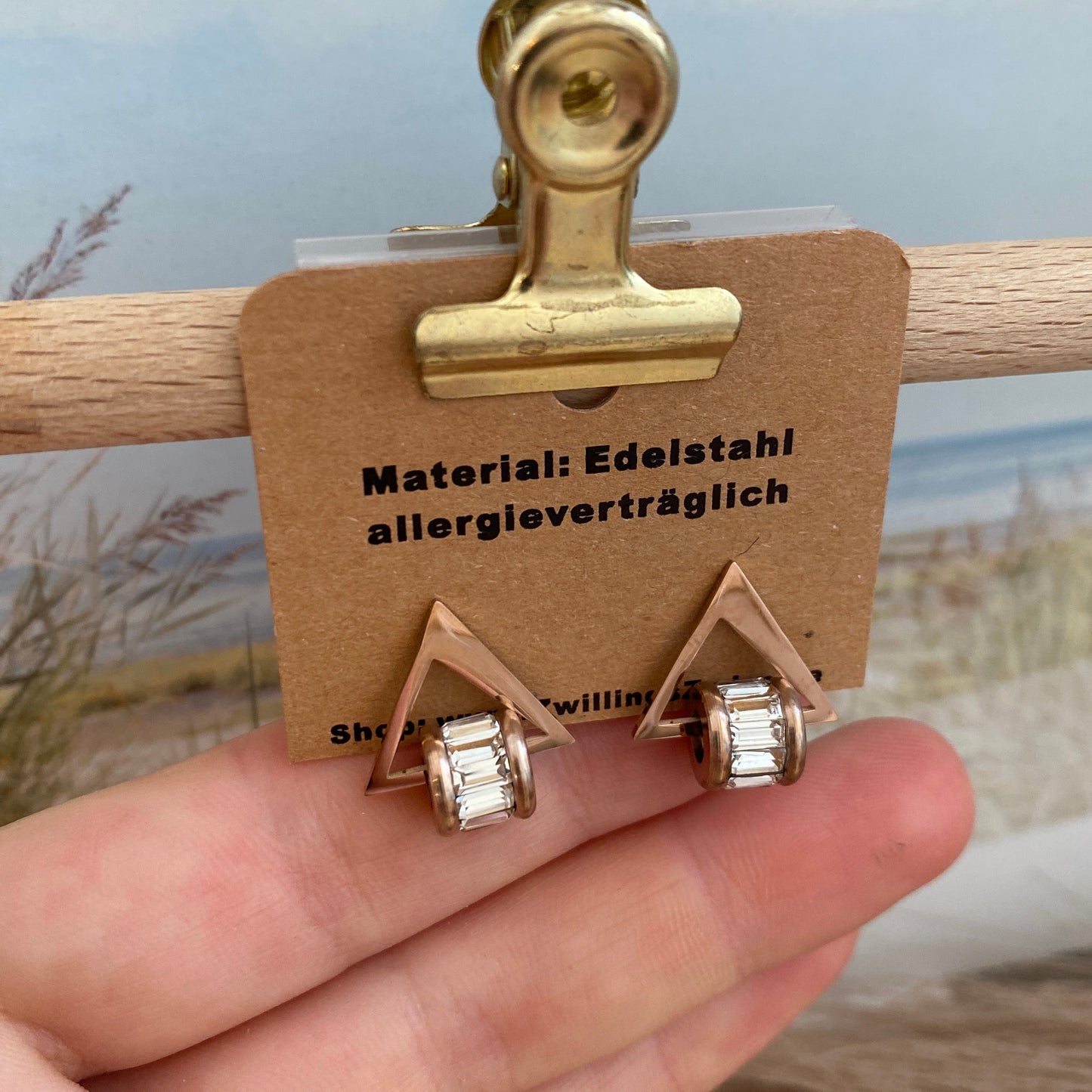 Ohrhänger Edelstahl -Dreieck/Steinchen Roségold-