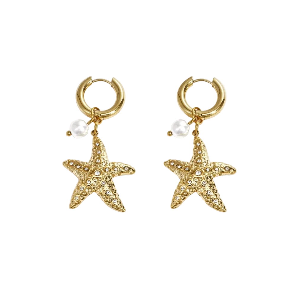 Ohrhänger Edelstahl Gold -Seestern Perle/Strass-