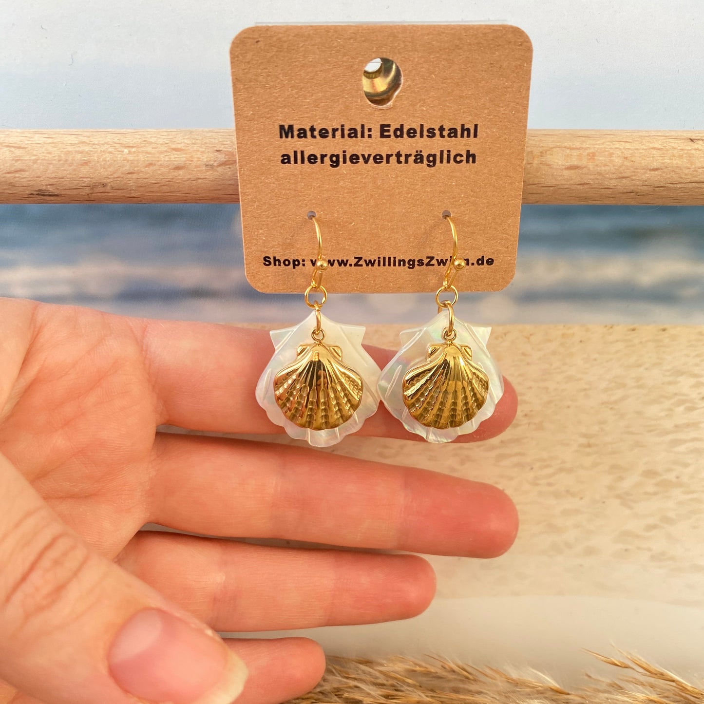 Ohrhänger Edelstahl -Muschel Perlmutt/Gold-