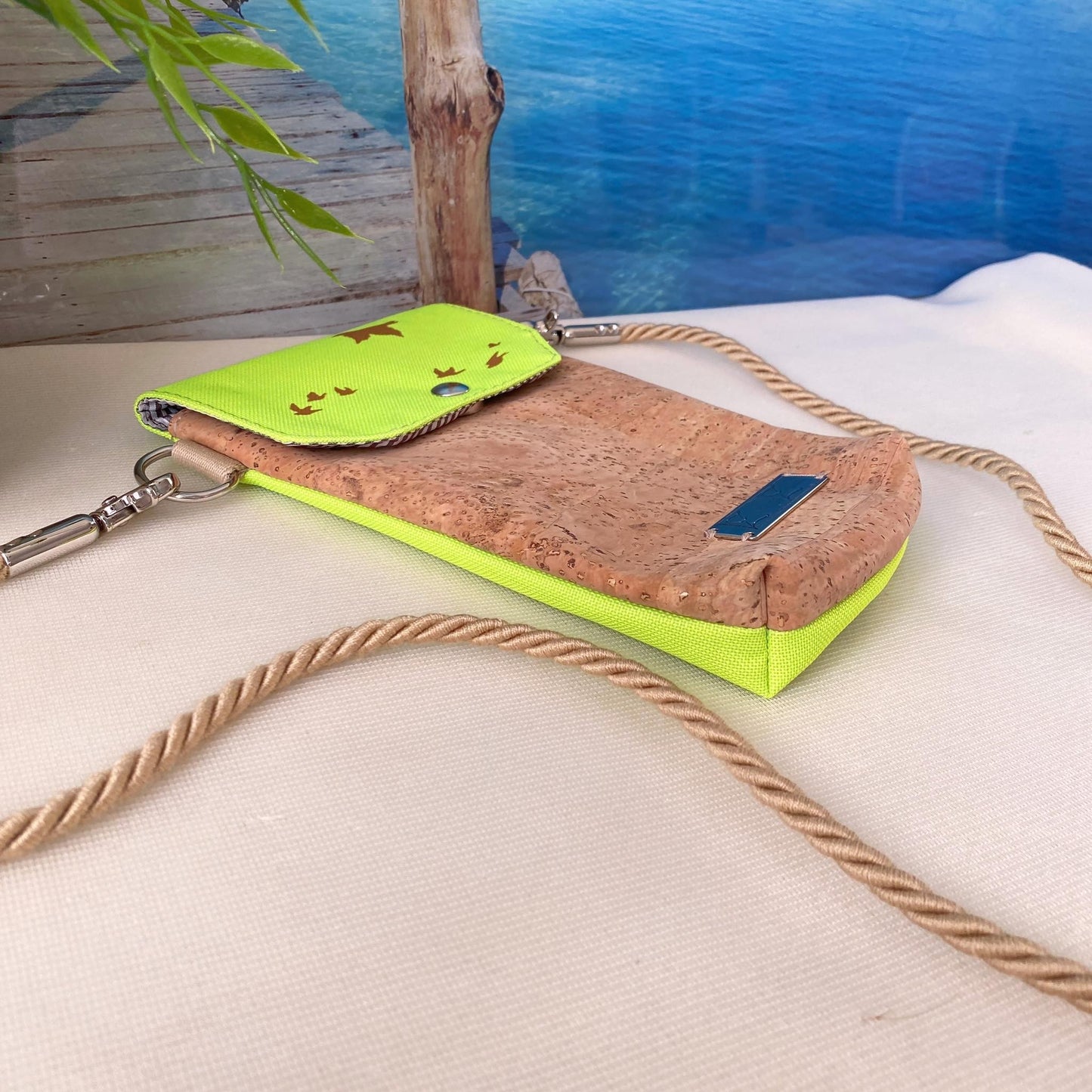Handytasche *Vögel* Kupfer/Neon Gelb/Kork Hellbraun