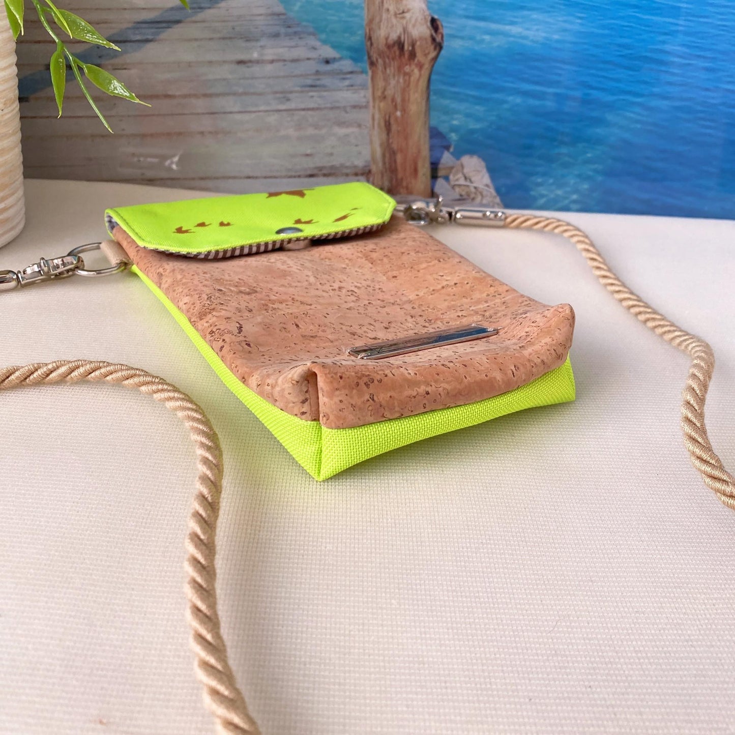 Handytasche *Vögel* Kupfer/Neon Gelb/Kork Hellbraun