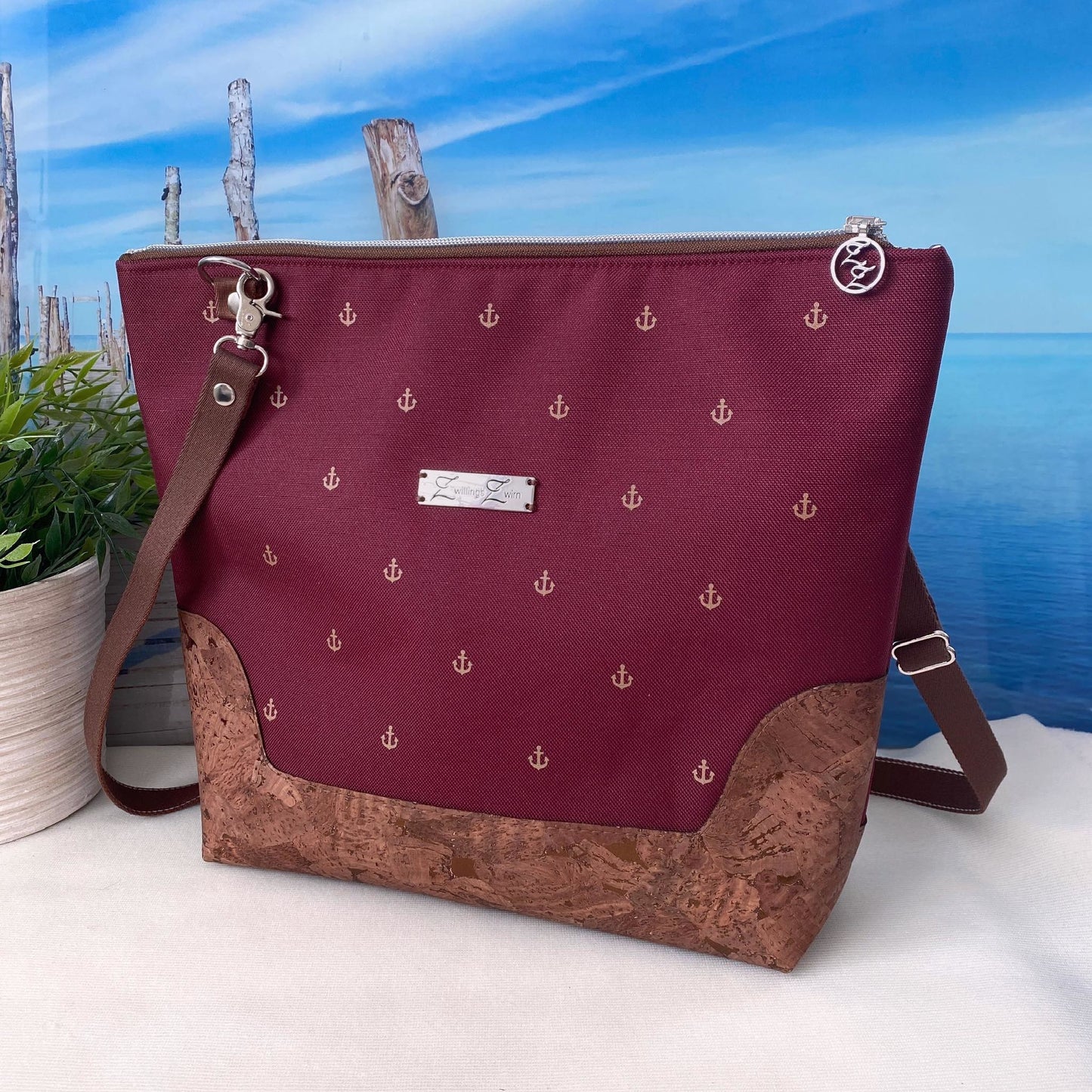 Schultertasche 1 *Anker* Kupfer/Bordeaux/Kork Braun Bronze