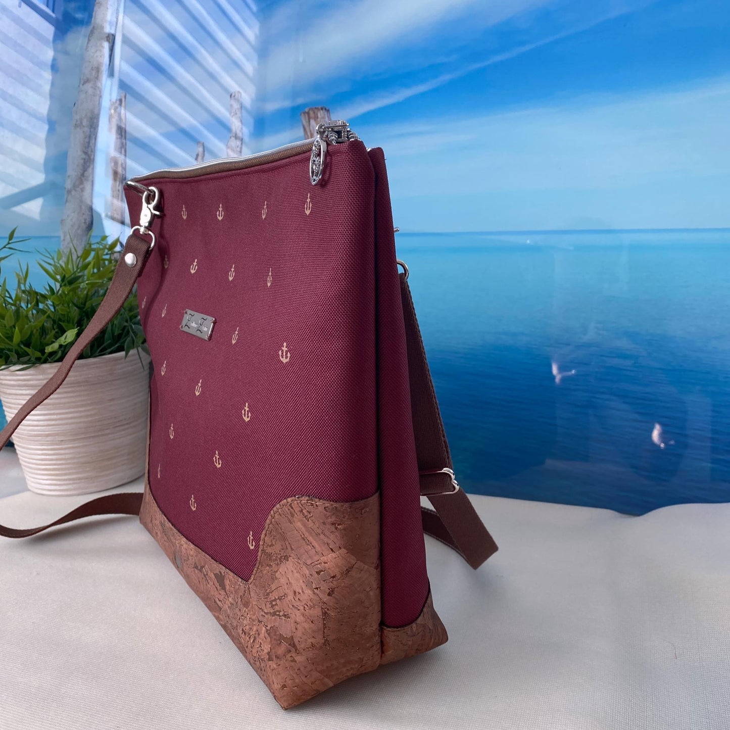 Schultertasche 1 *Anker* Kupfer/Bordeaux/Kork Braun Bronze