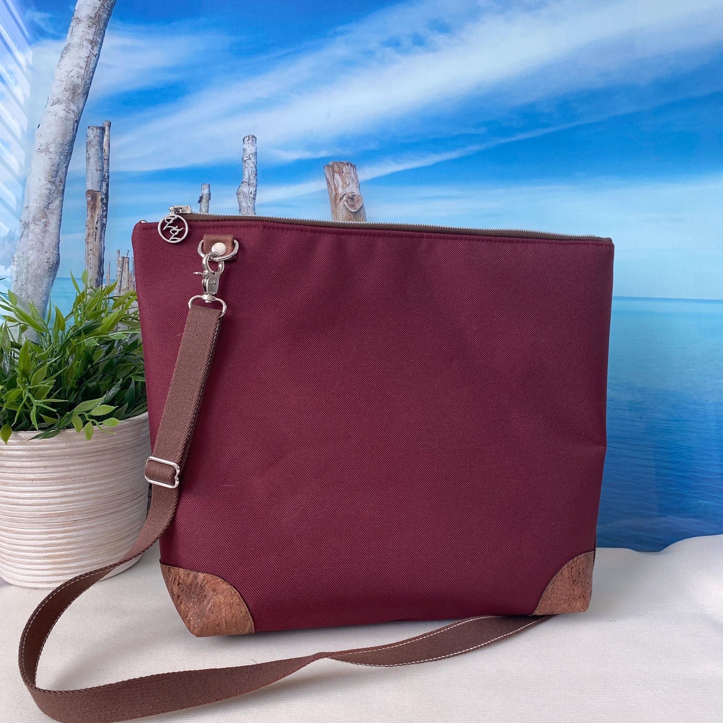 Schultertasche 1 *Anker* Kupfer/Bordeaux/Kork Braun Bronze