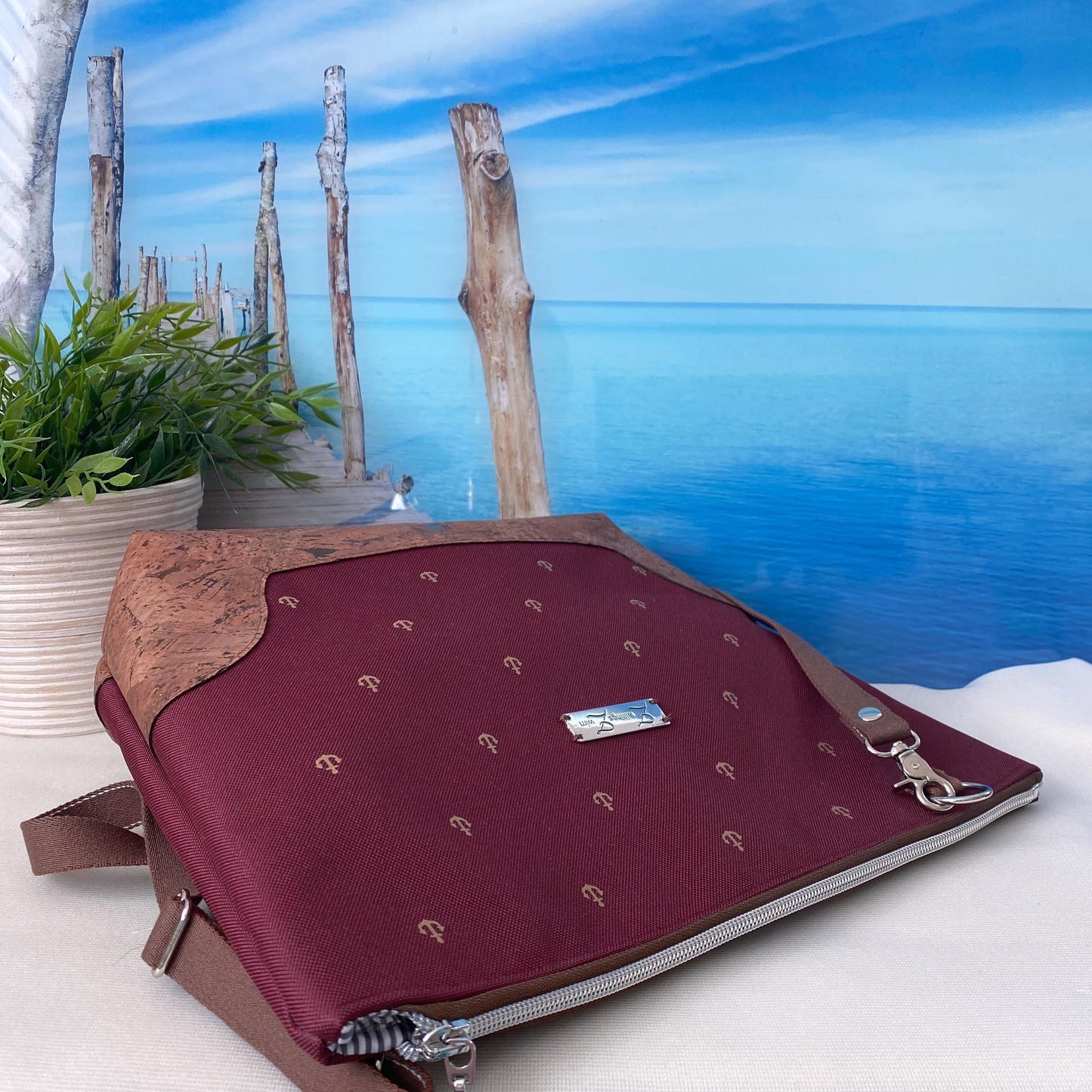 Schultertasche 1 *Anker* Kupfer/Bordeaux/Kork Braun Bronze