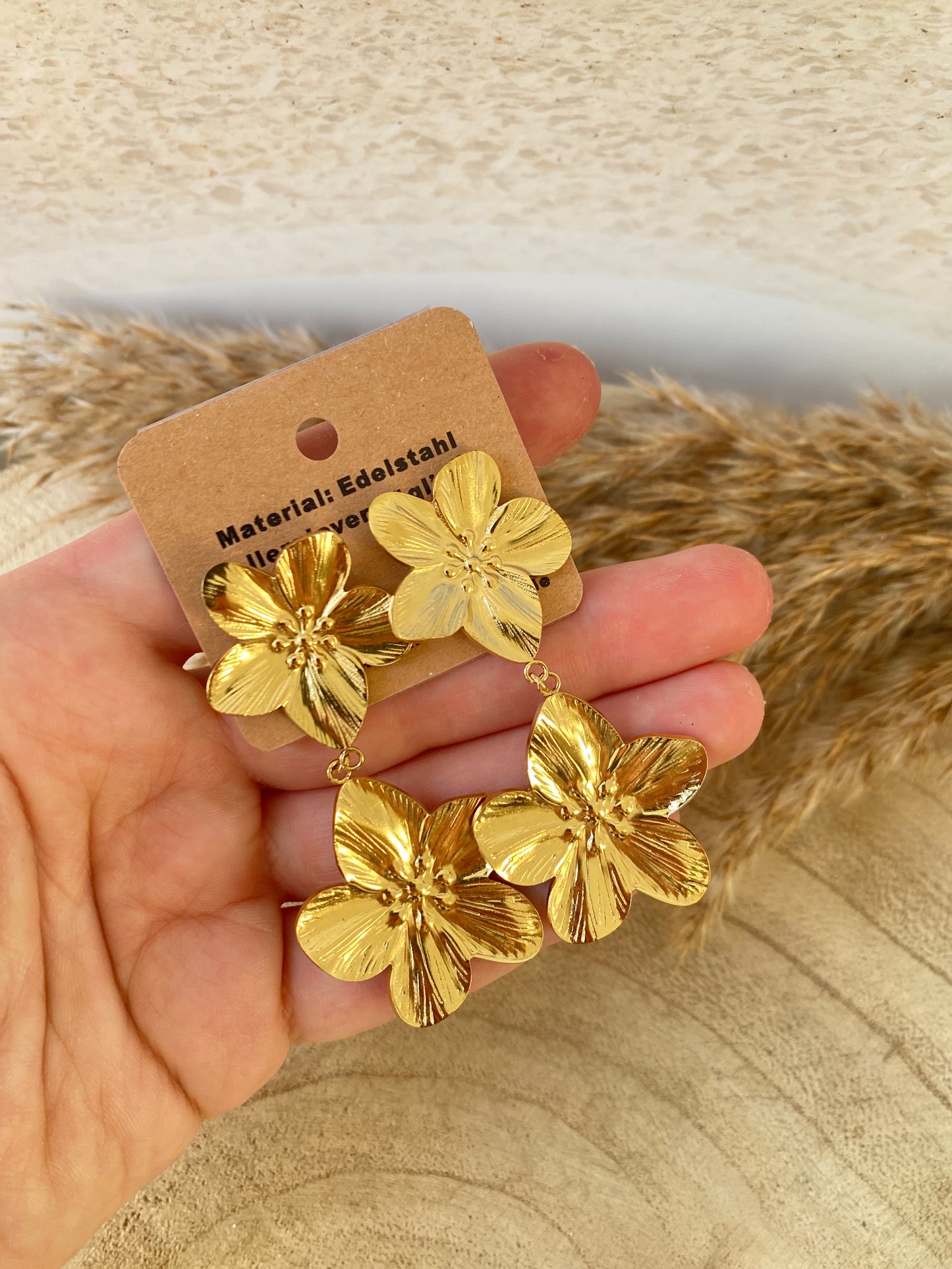 Ohrhänger Edelstahl -2er Blüten Gold-