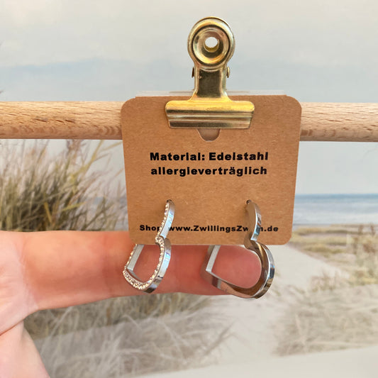 Ohrhänger Edelstahl -Herz/Steinchen Silber-