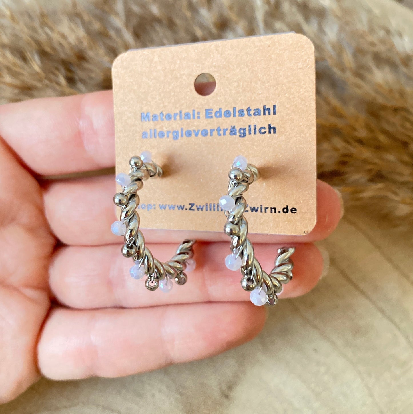 Ohrhänger Edelstahl -Bead Twist Rosa/Silber-