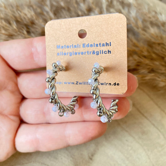 Ohrhänger Edelstahl -Bead Twist Rosa/Silber-
