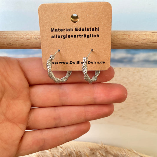 Ohrhänger Edelstahl -Silber Twist Creolen-