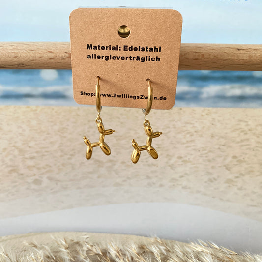 Ohrhänger Edelstahl -Ballon hund Gold-