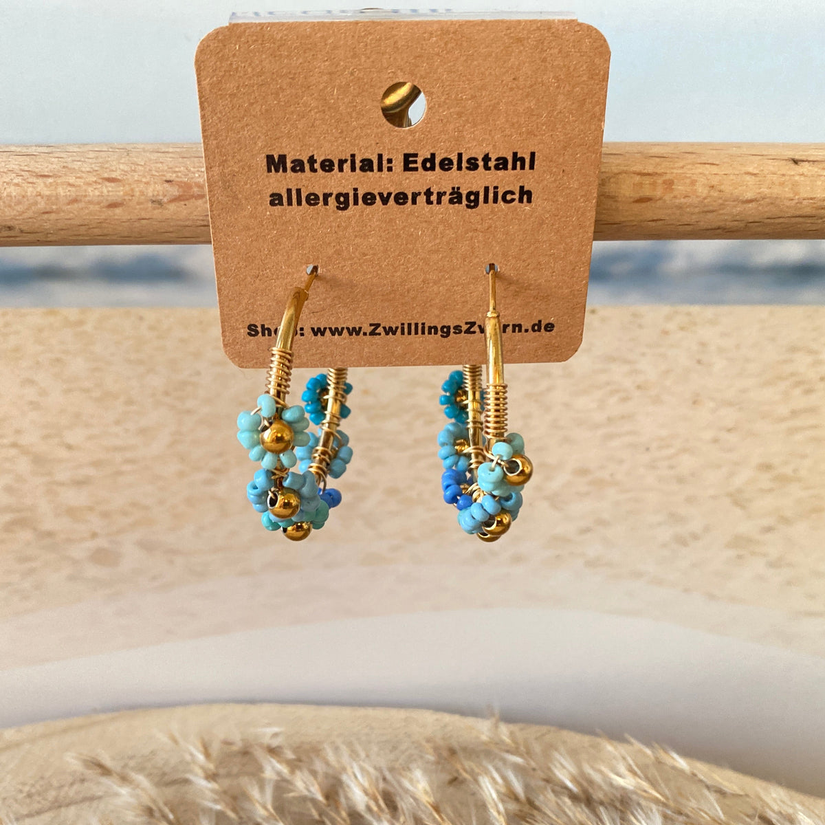 Ohrhänger Edelstahl -Blau Flower Creolen-