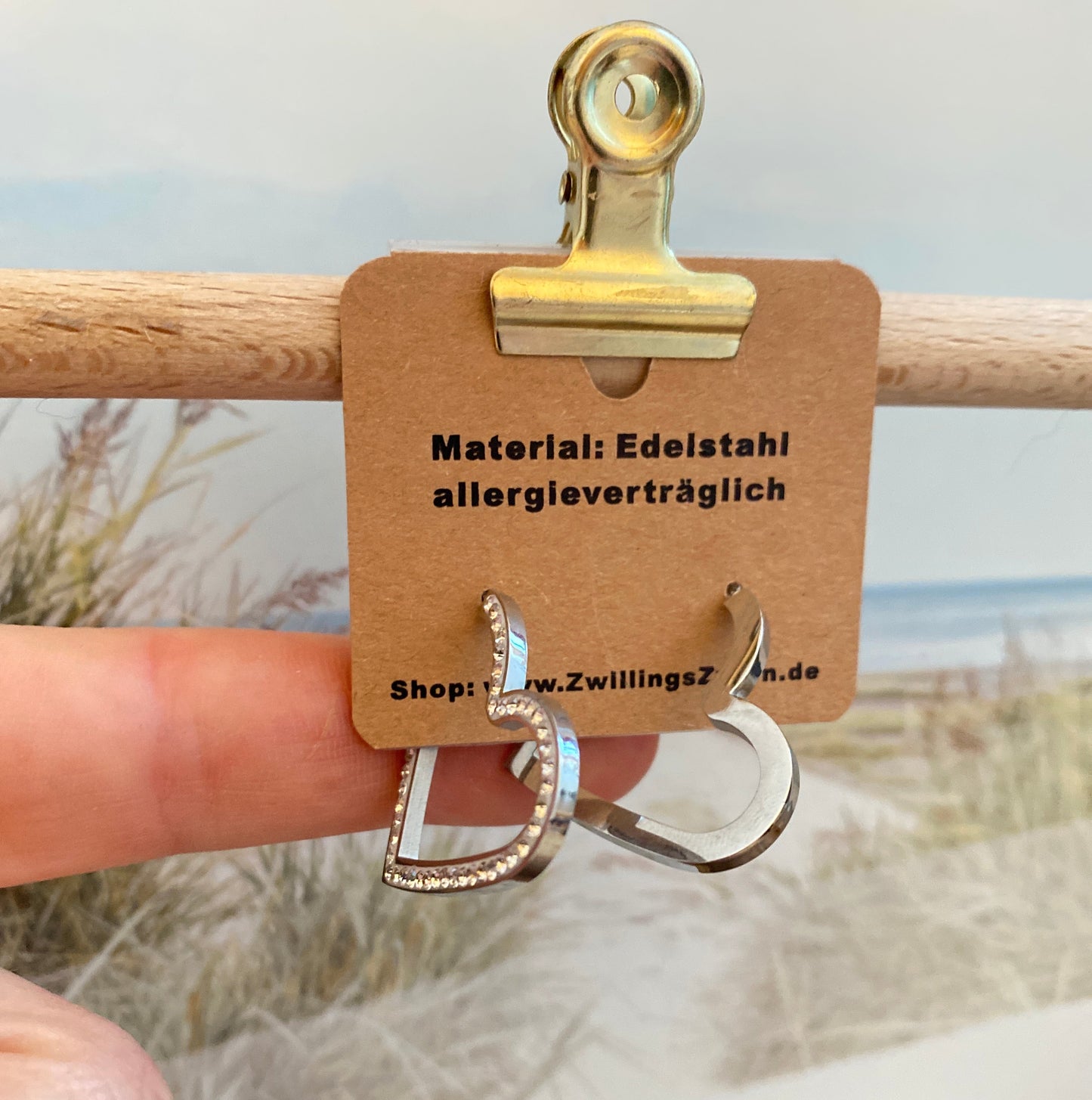 Ohrhänger Edelstahl -Herz/Steinchen Silber-