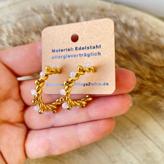 Ohrhänger Edelstahl -Bead Twist Rosa/Gold-