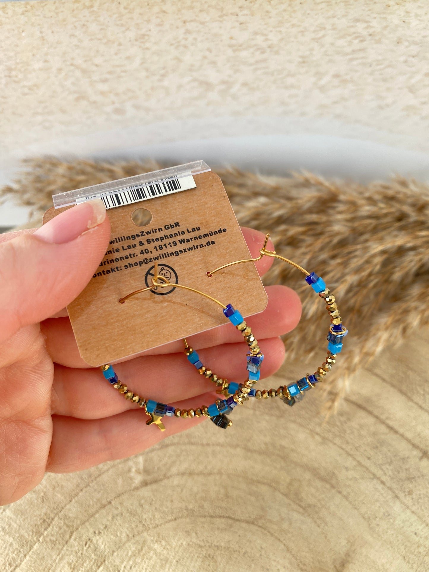 Ohrhänger Edelstahl -Glassbead Blau Creolen-