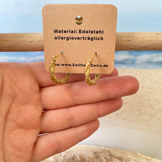 Ohrhänger Edelstahl -Gold Twist Creolen-