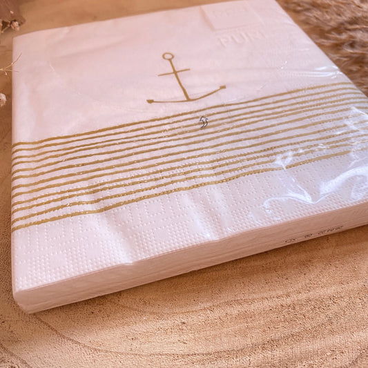 Servietten 33x33 cm -Anker Gold/Weiß-