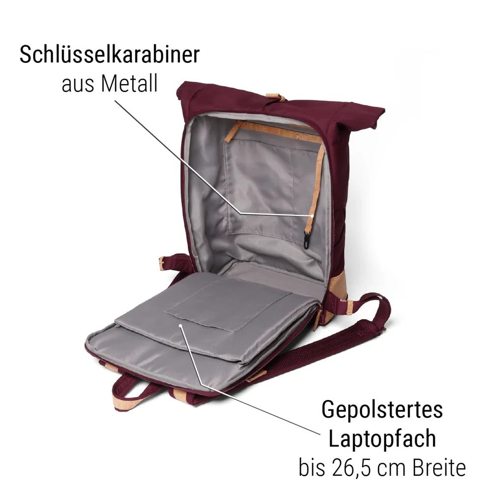 Rucksack Sperling Rolltop Daily *Bordeaux/Kork Hellbraun* gepolstert
