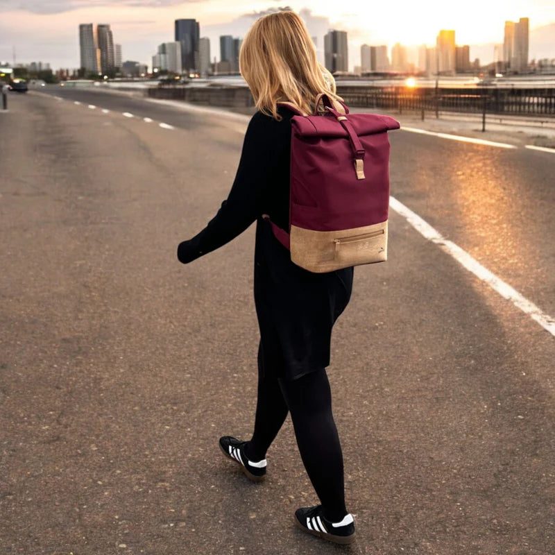 Rucksack Sperling Rolltop Daily *Bordeaux/Kork Hellbraun* gepolstert