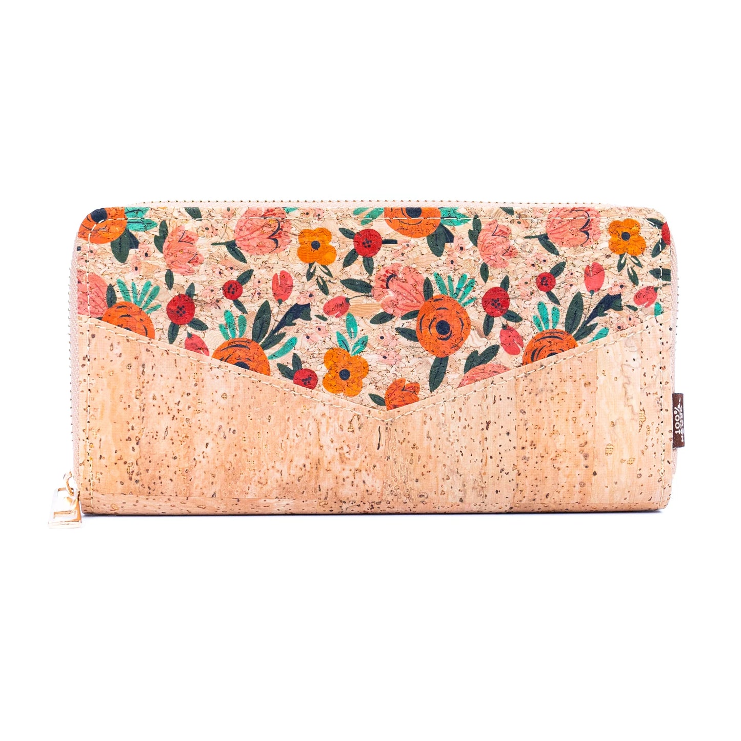 Portemonnaie Kork -Reißverschluss Blumen Orange-