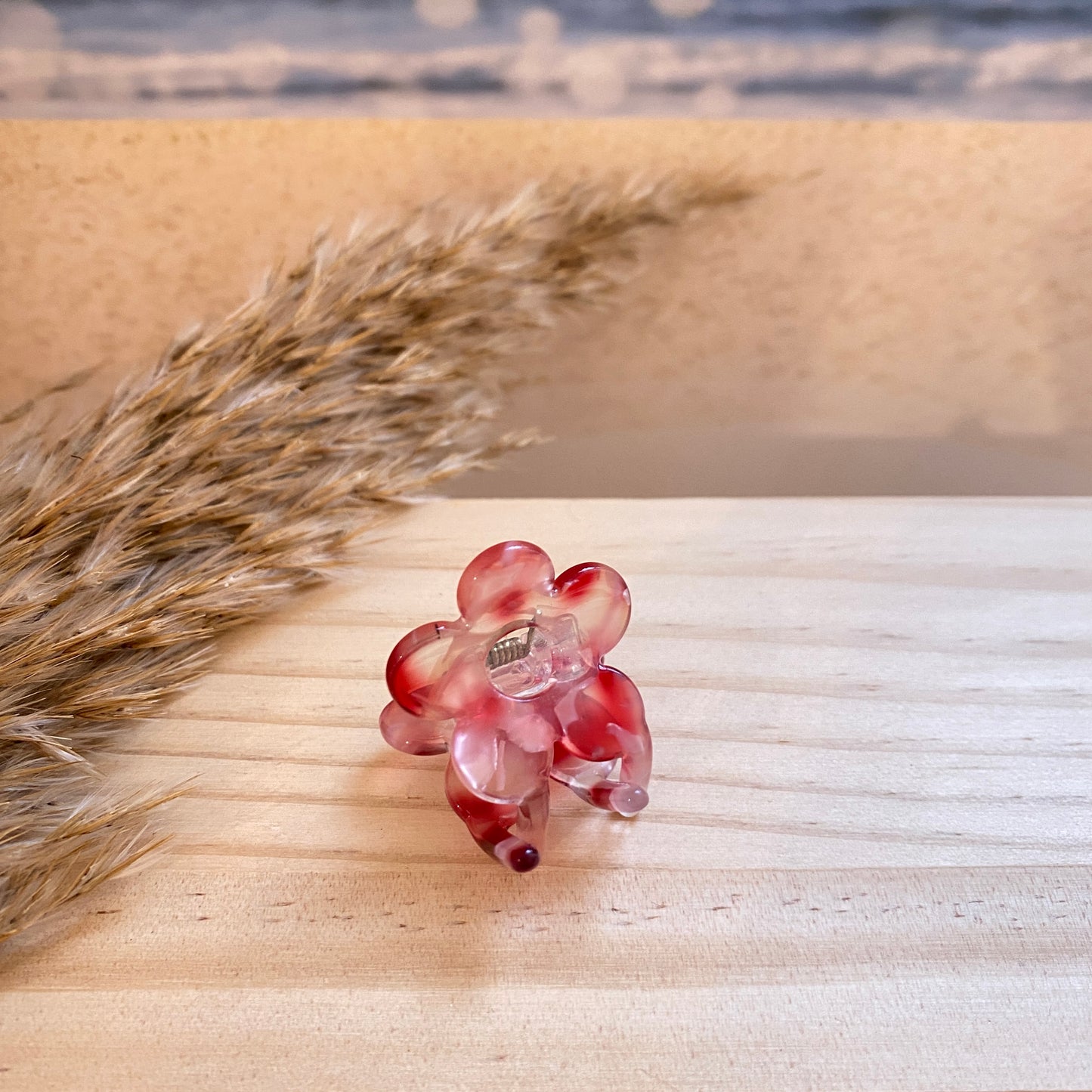 Haarklammer klein Blume -Rubin-
