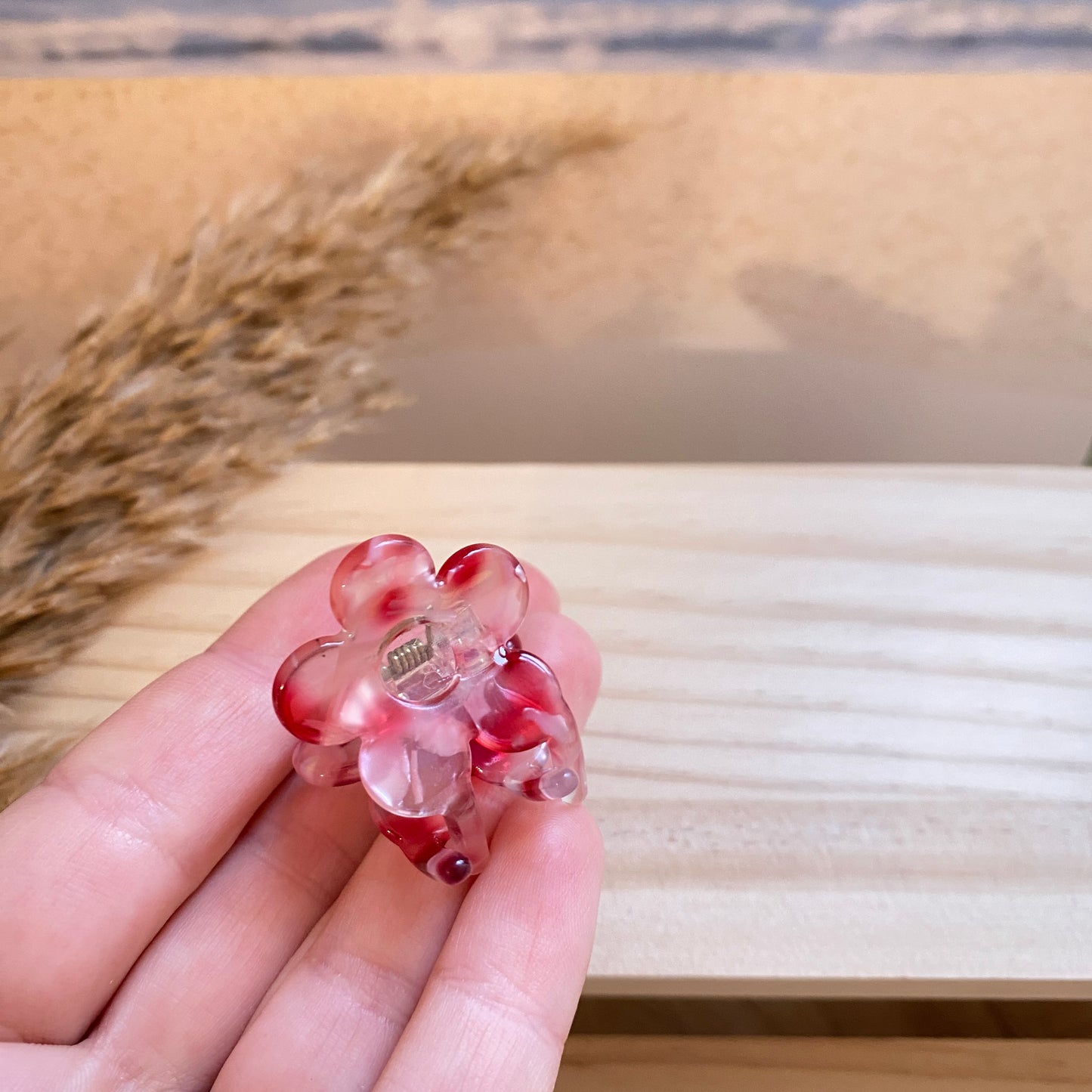 Haarklammer klein Blume -Rubin-