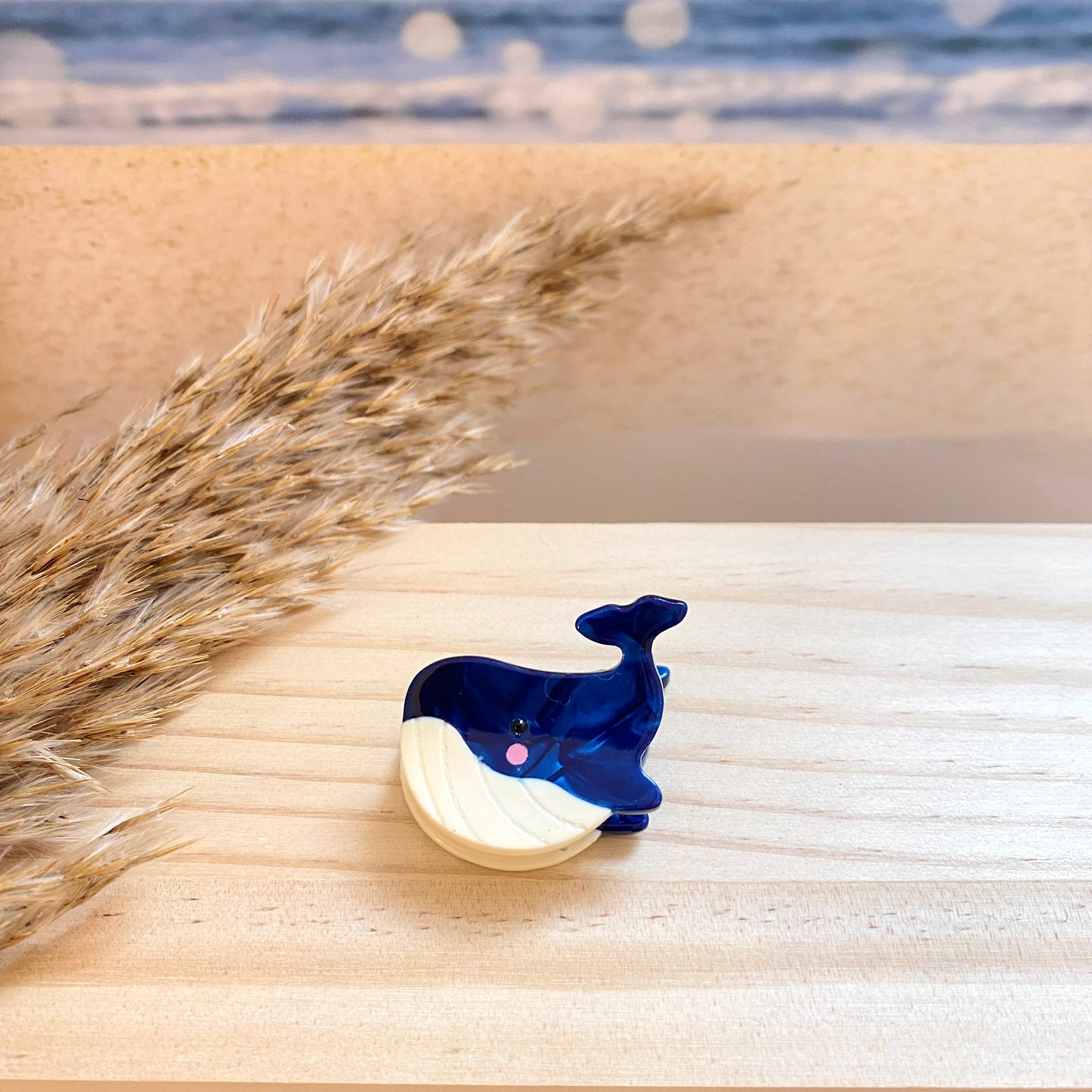 Haarklammer klein -Wal Dunkelblau/Creme-