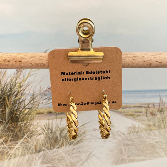 Ohrhänger Edelstahl -Creolen geflochten Gold-