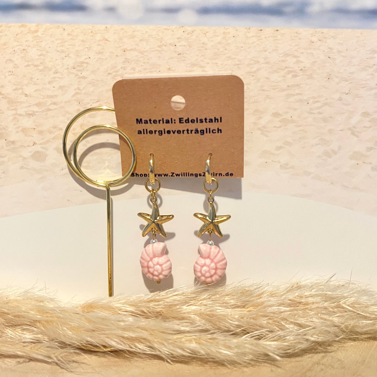Ohrhänger Edelstahl -Seestern/Muschel Rosa-