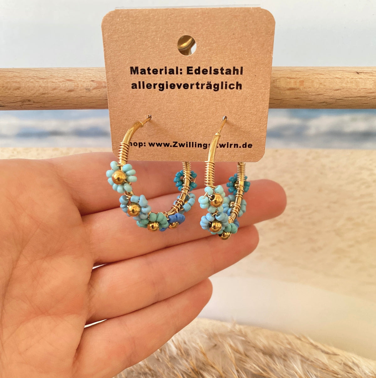Ohrhänger Edelstahl -Blau Flower Creolen-