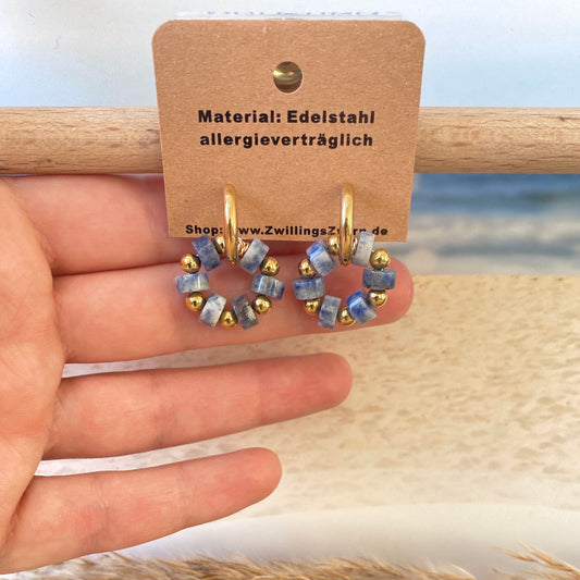 Ohrhänger Edelstahl -Beads Dunkelblau/Gold-