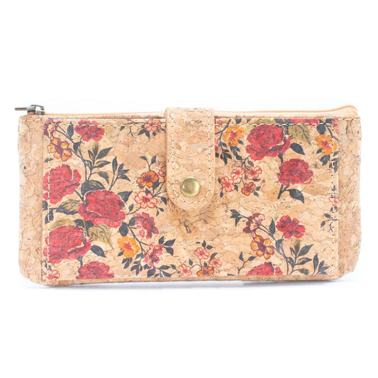 Portemonnaie Kork -Rot Blumen Flach-