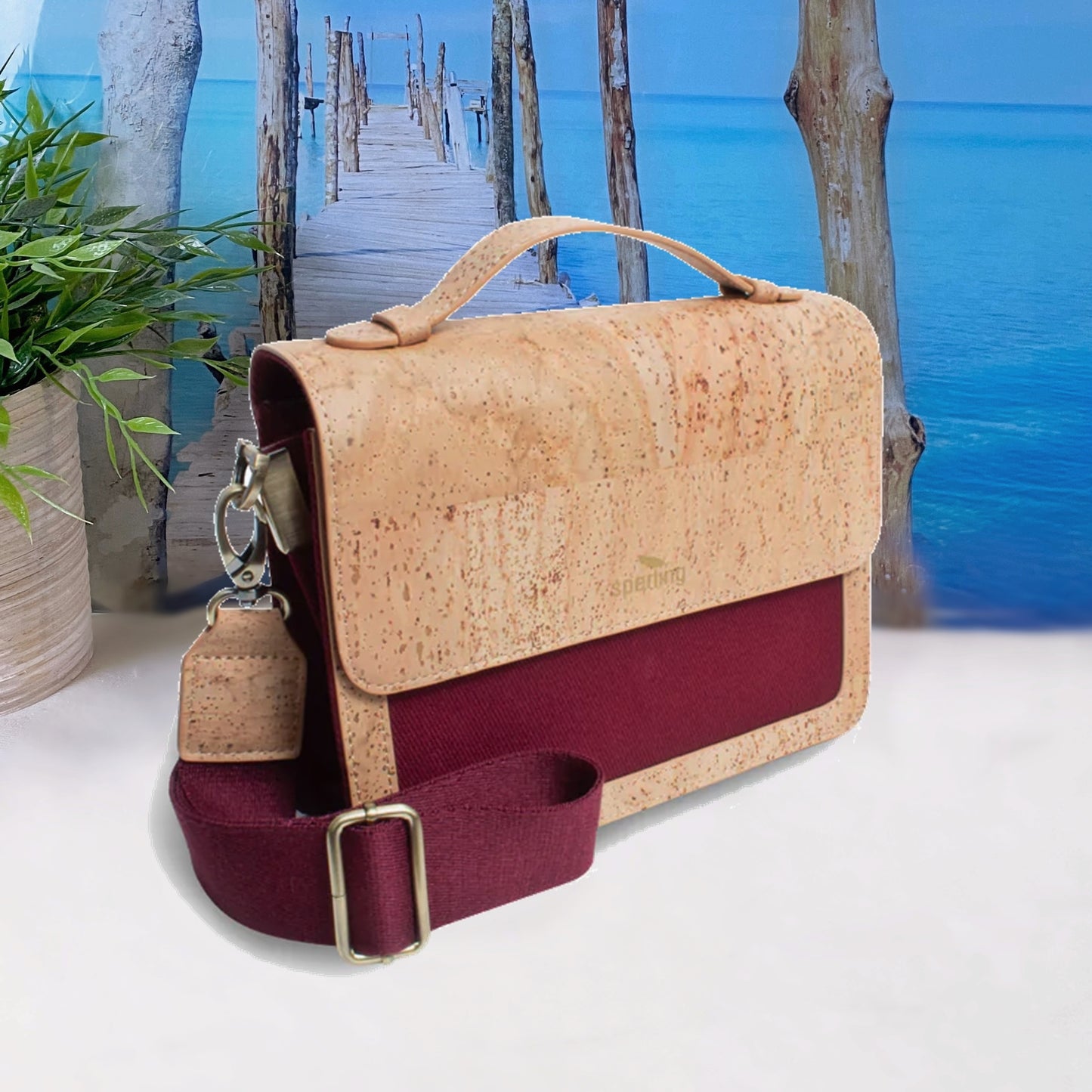 Handtasche Sperling Bonny *Bordeaux/Kork Hellbraun*