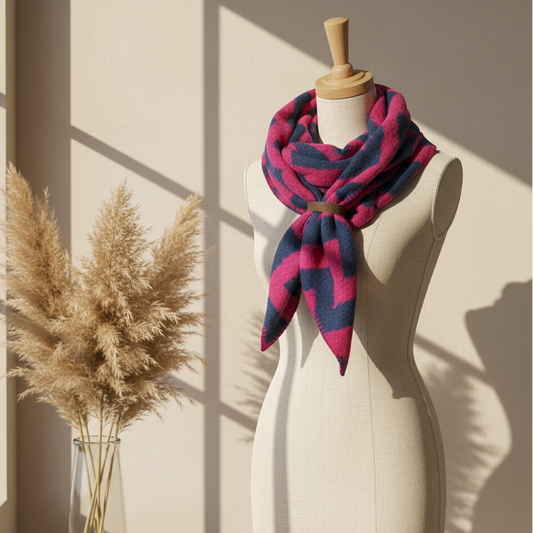 Schal ZikZak -Fuchsia/Blau-