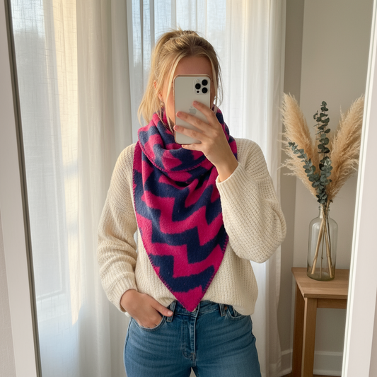 Schal ZikZak -Fuchsia/Blau-