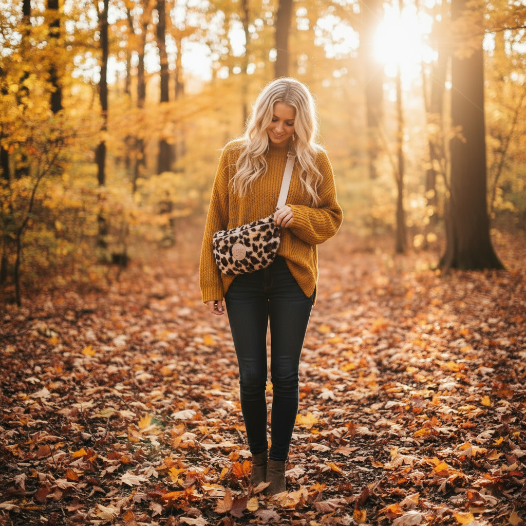 Bauchtasche Fell -Leo Creme-