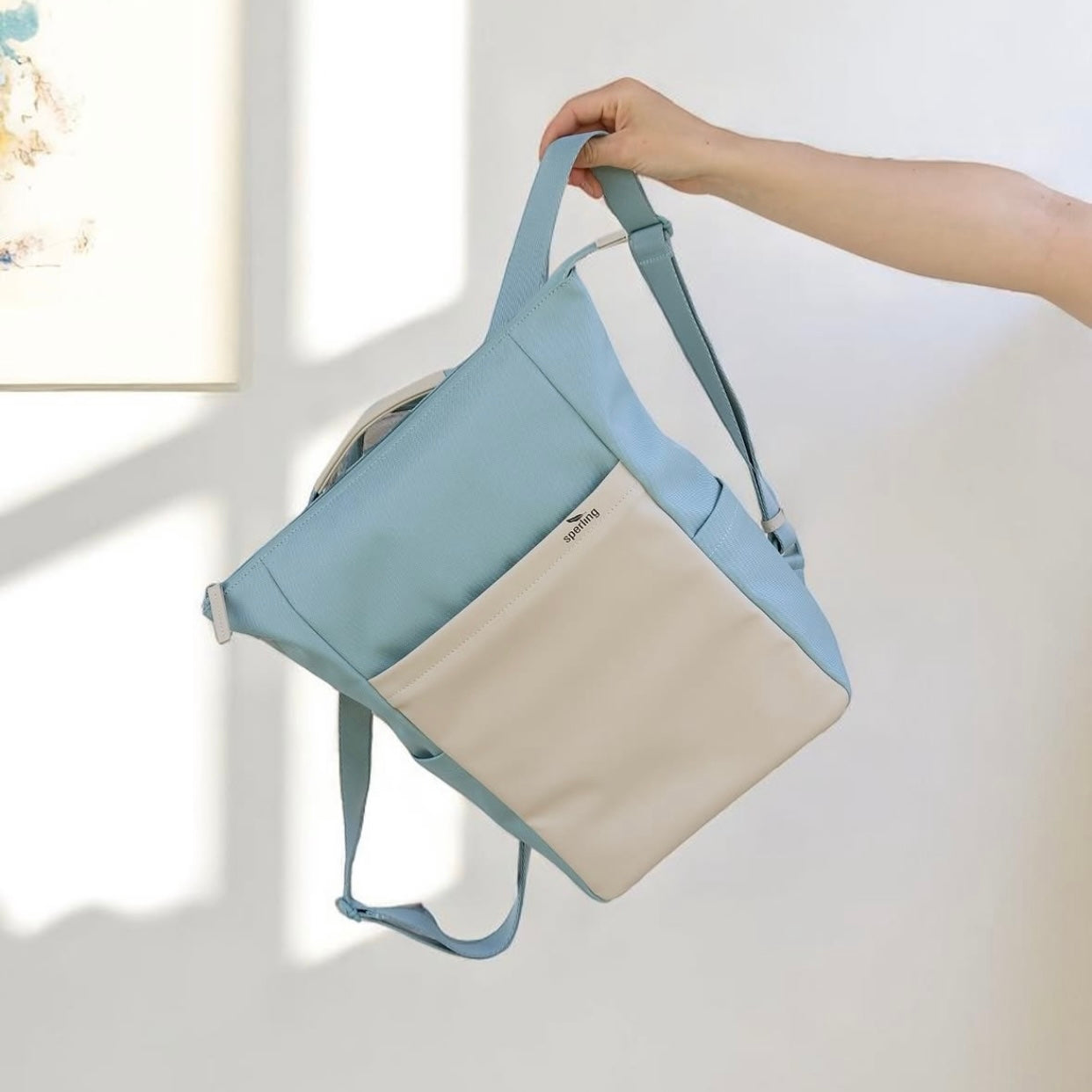 2 in 1 Rucksack/Tasche Sperling Triple *Hellblau/Creme*